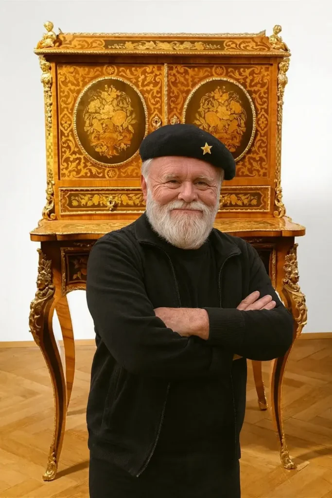 Mann vor antikem Möbel